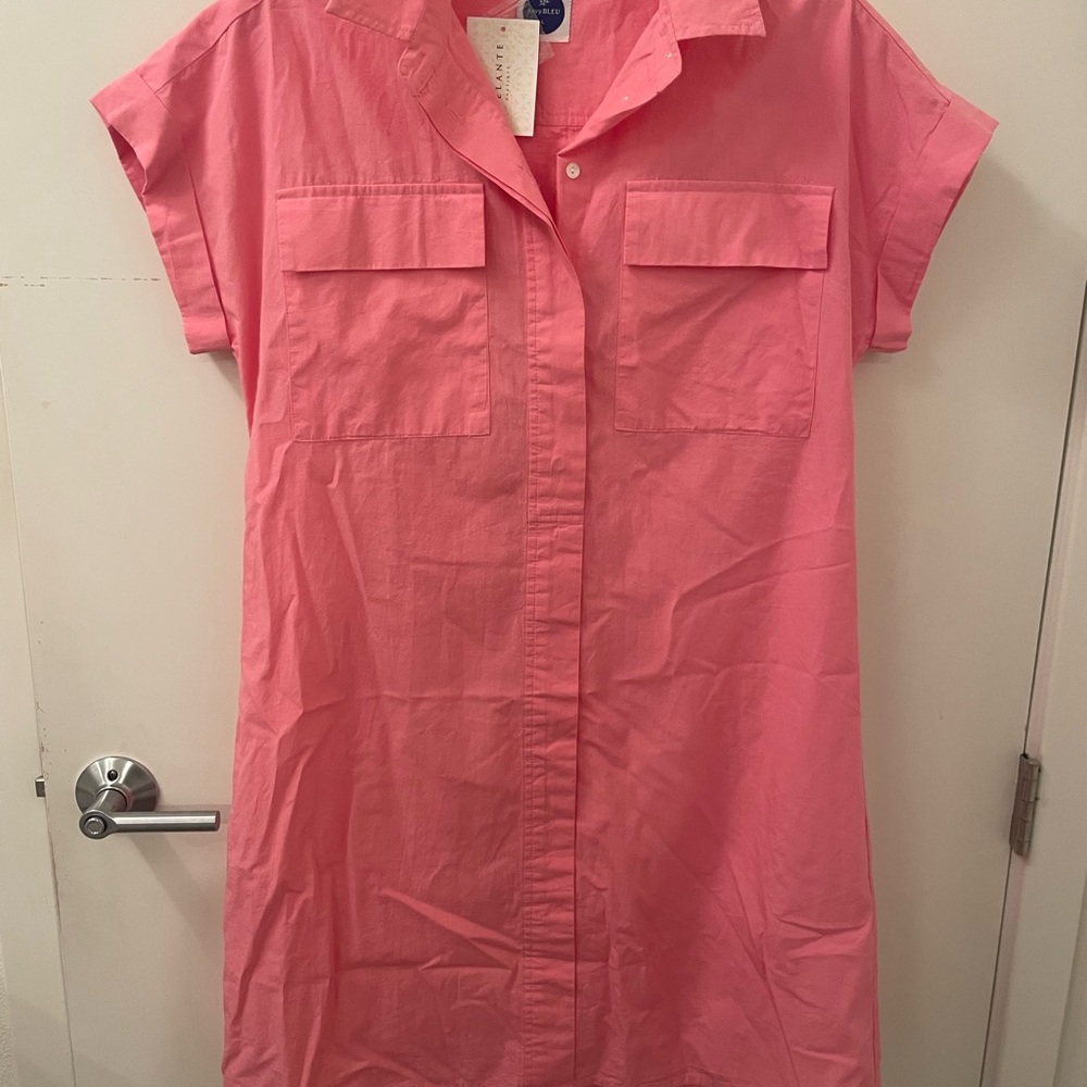 Pink Button-Up Shirt Dress
